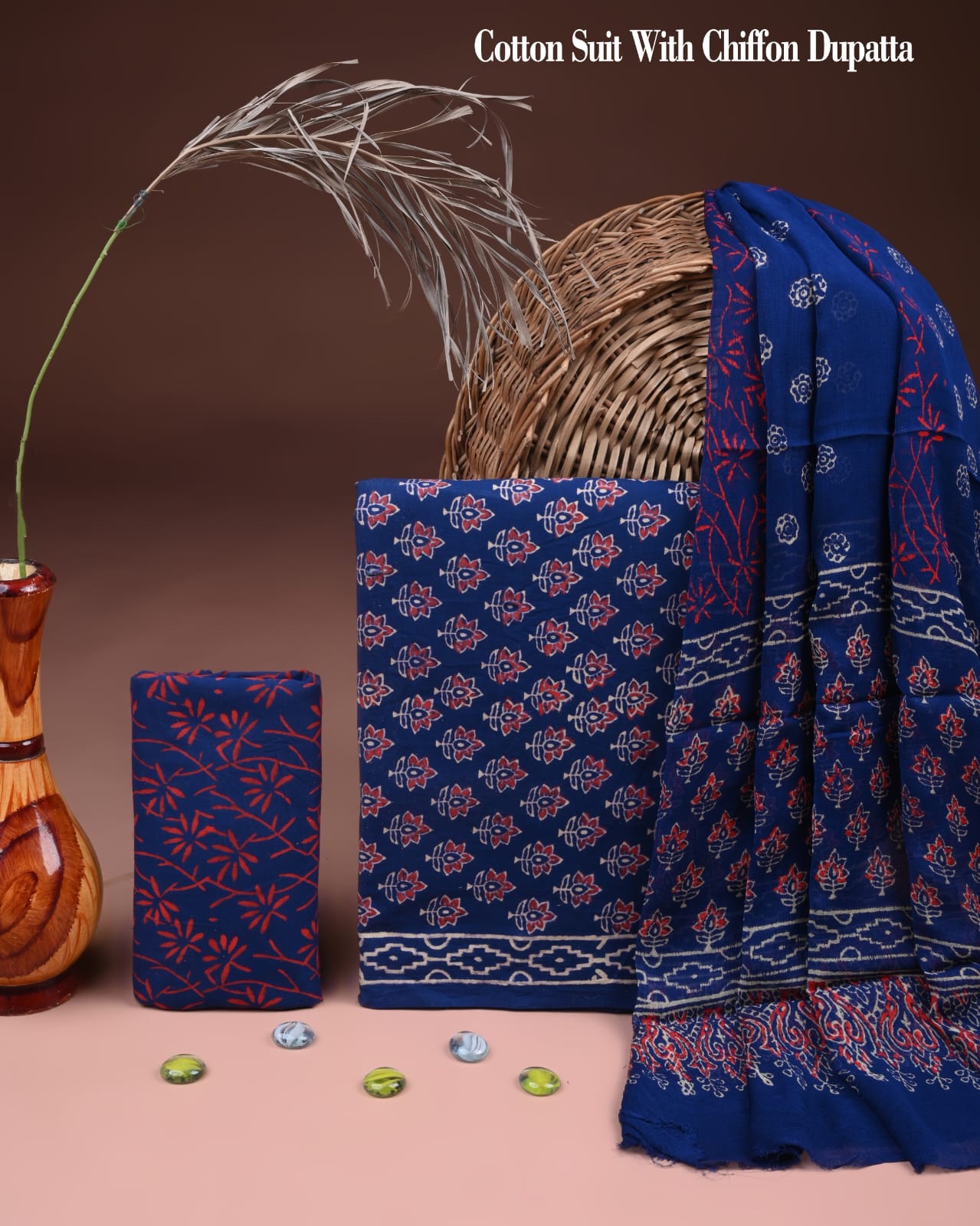 Royal Heritage Cotton Dress Materials with Chiffon Dupatta