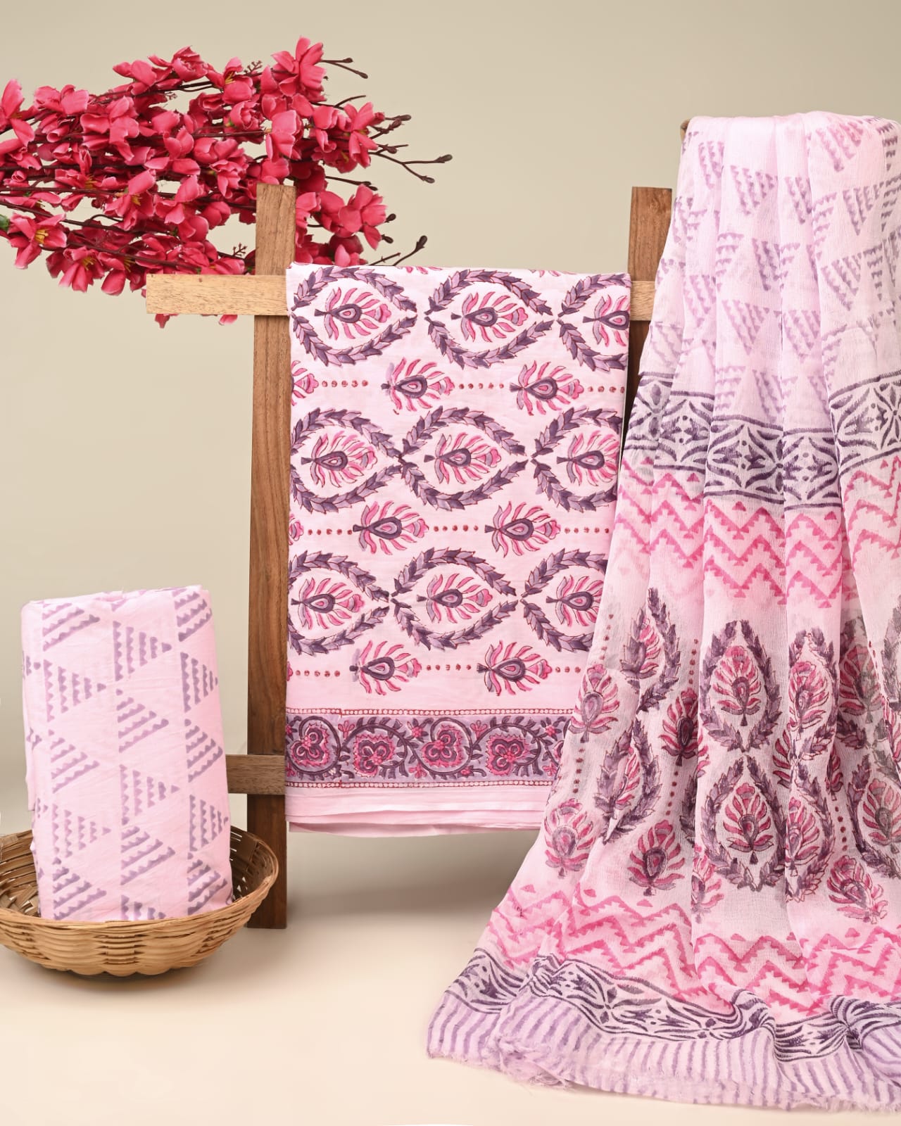 Royal Heritage Cotton Dress Materials with Chiffon Dupatta