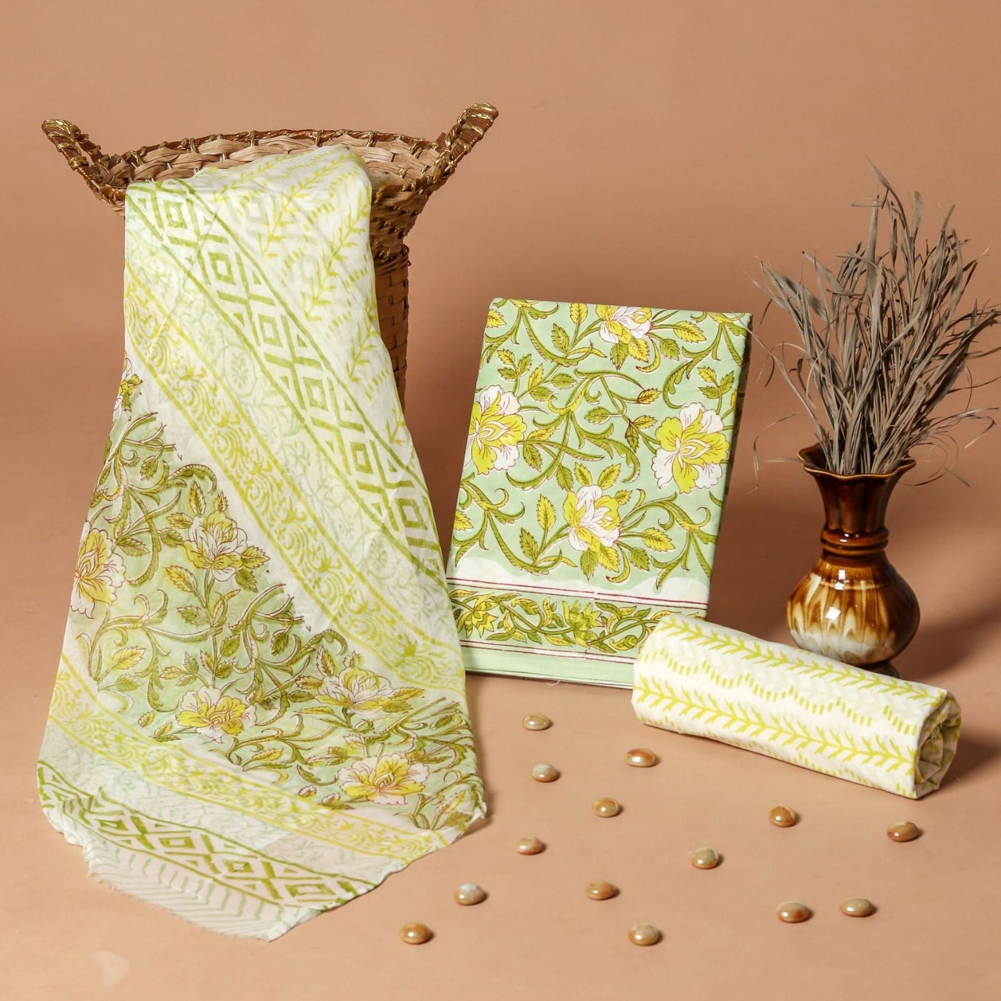 Royal Heritage Cotton Dress Materials with Chiffon Dupatta