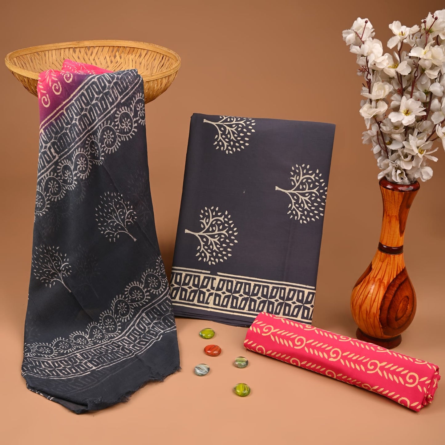 Royal Heritage Cotton Dress Materials with Chiffon Dupatta