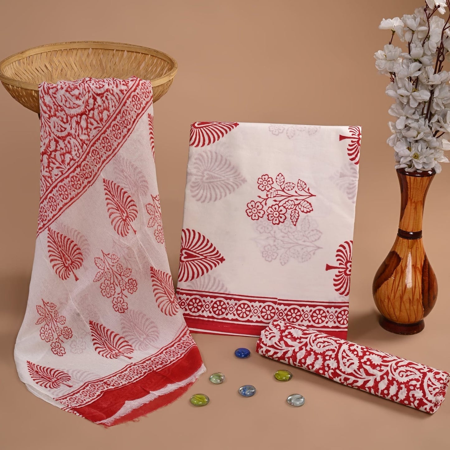 Royal Heritage Cotton Dress Materials with Chiffon Dupatta
