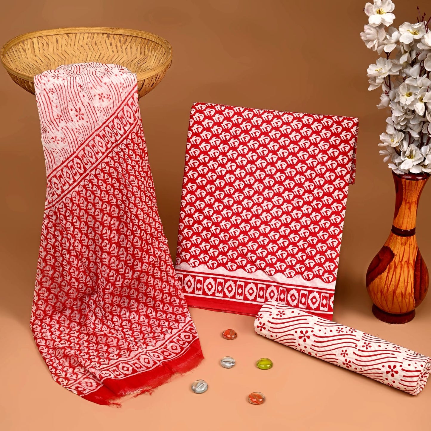 Royal Heritage Cotton Dress Materials with Chiffon Dupatta