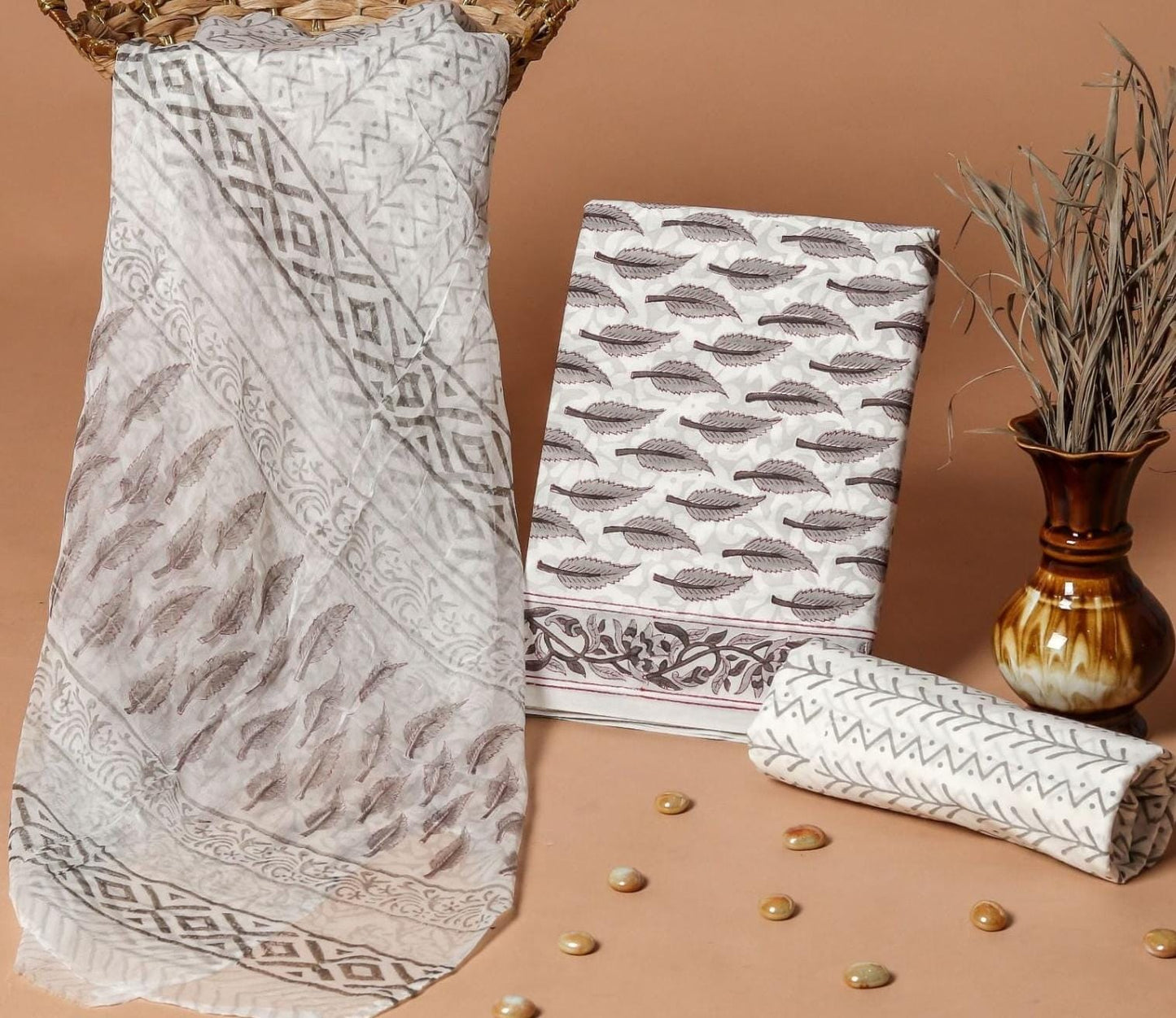 Royal Heritage Cotton Dress Materials with Chiffon Dupatta