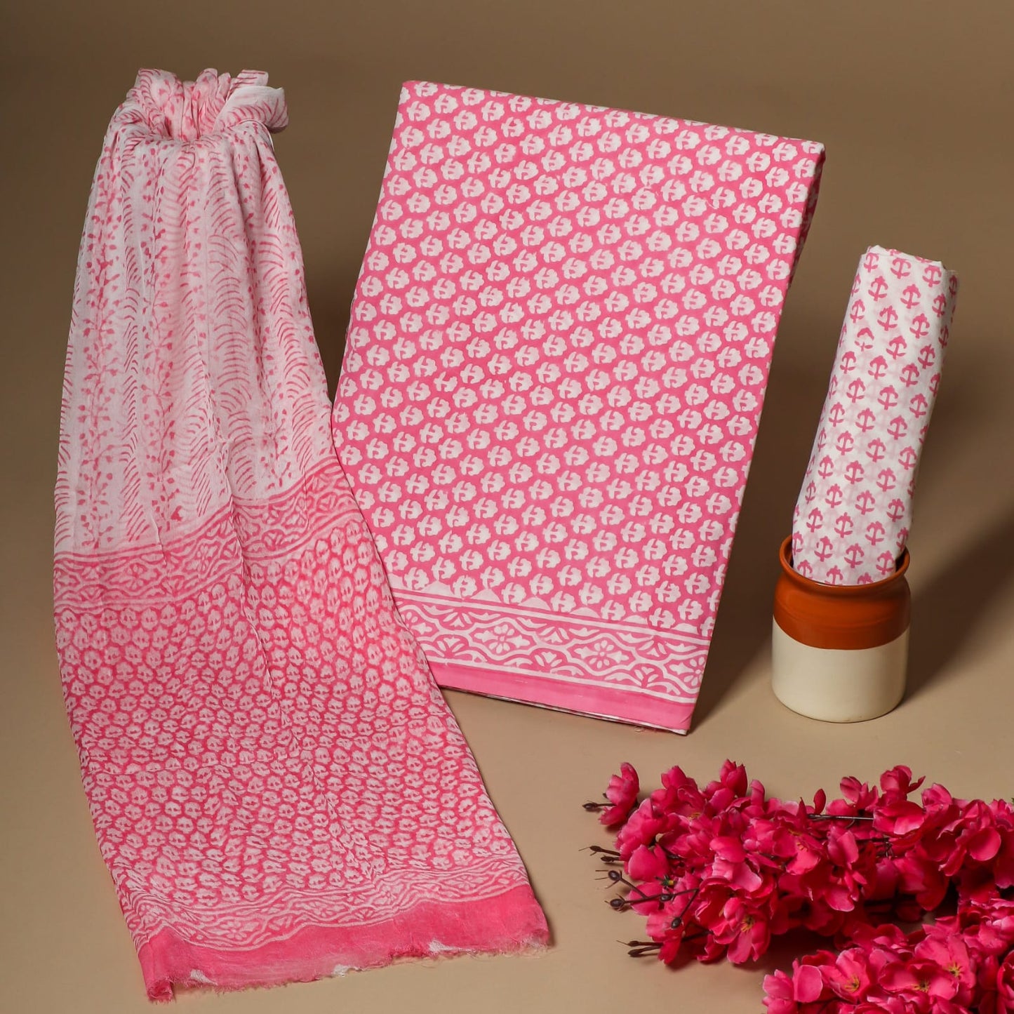 Royal Heritage Cotton Dress Materials with Chiffon Dupatta