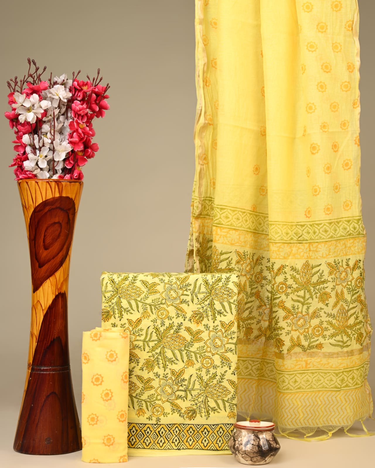 Royal Heritage Cotton Dress Material With Chanderi Dupatta