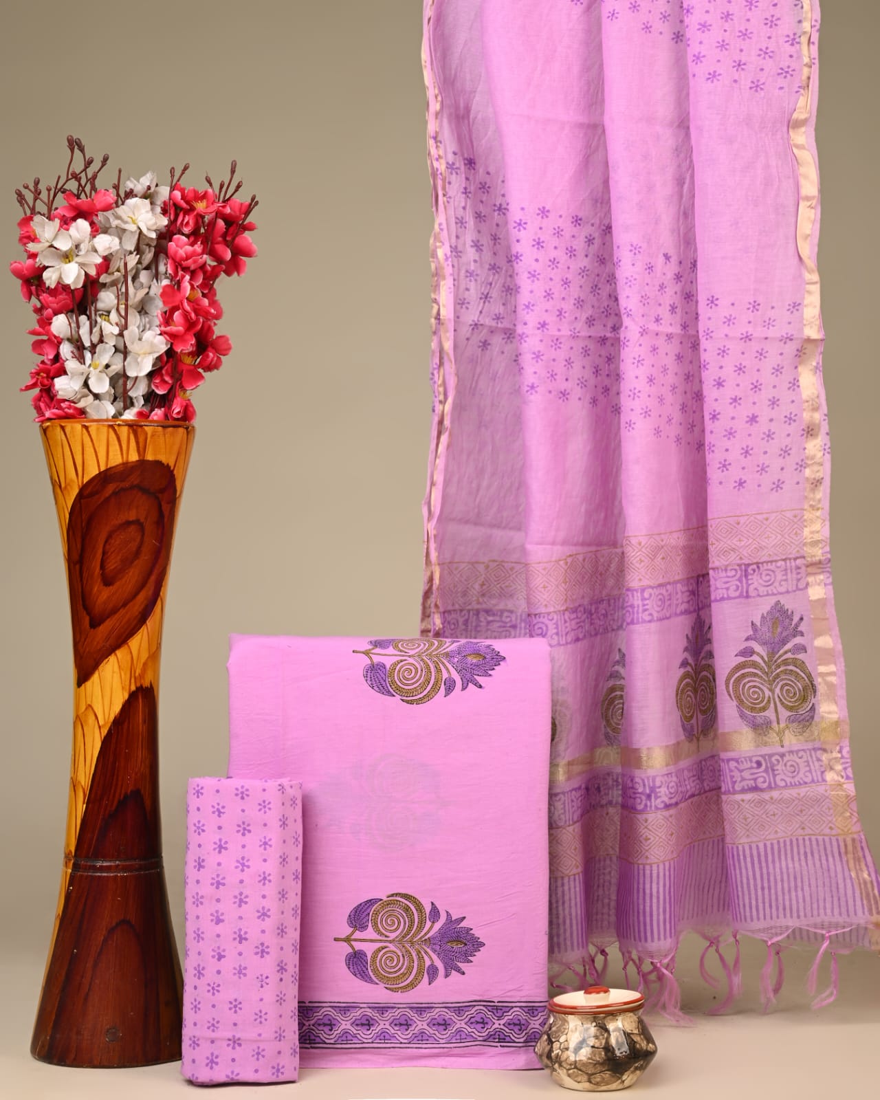 Royal Heritage Cotton Dress Material With Chanderi Dupatta