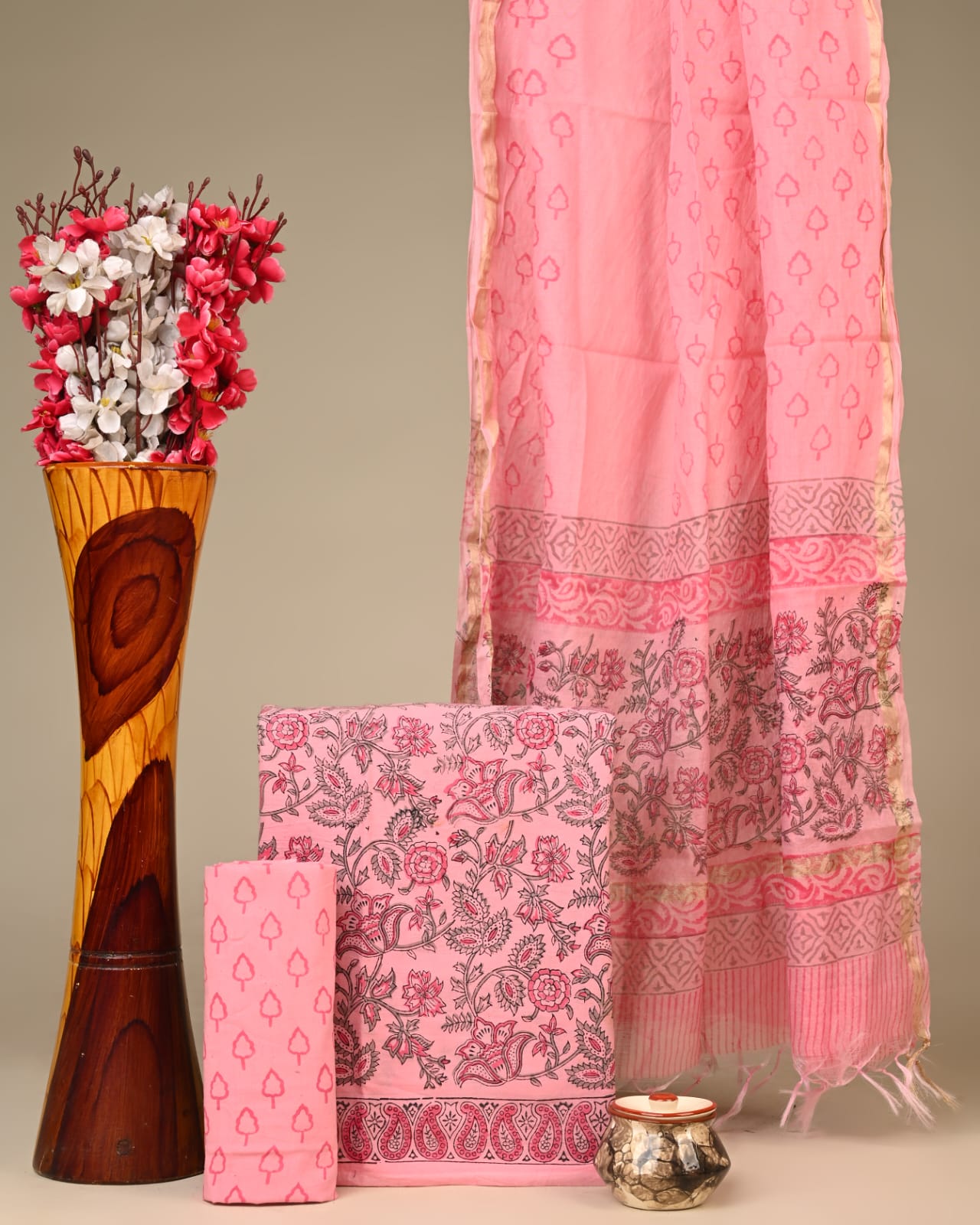 Royal Heritage Cotton Dress Material With Chanderi Dupatta