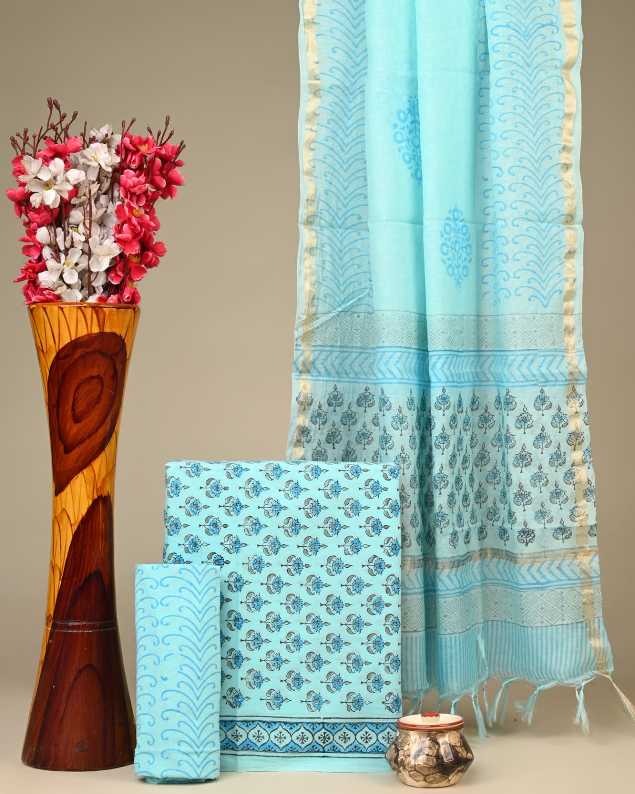 Royal Heritage Cotton Dress Material With Chanderi Dupatta