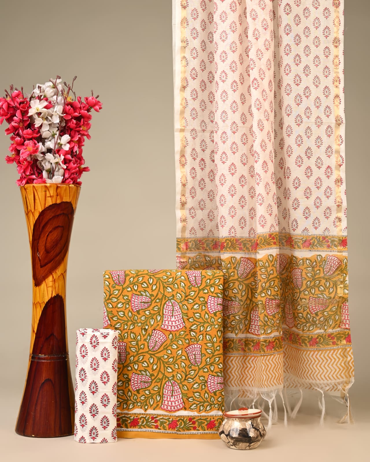 Royal Heritage Cotton Dress Material With Chanderi Dupatta
