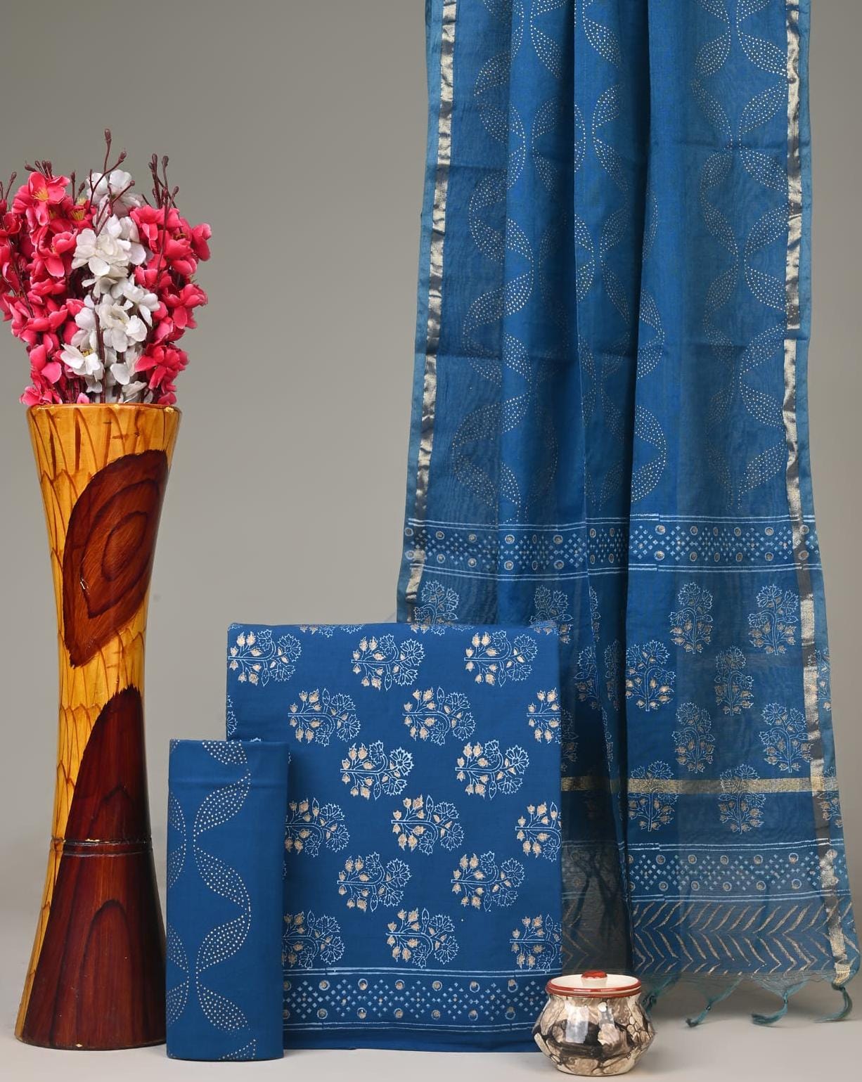 Royal Heritage Cotton Dress Material With Chanderi Dupatta