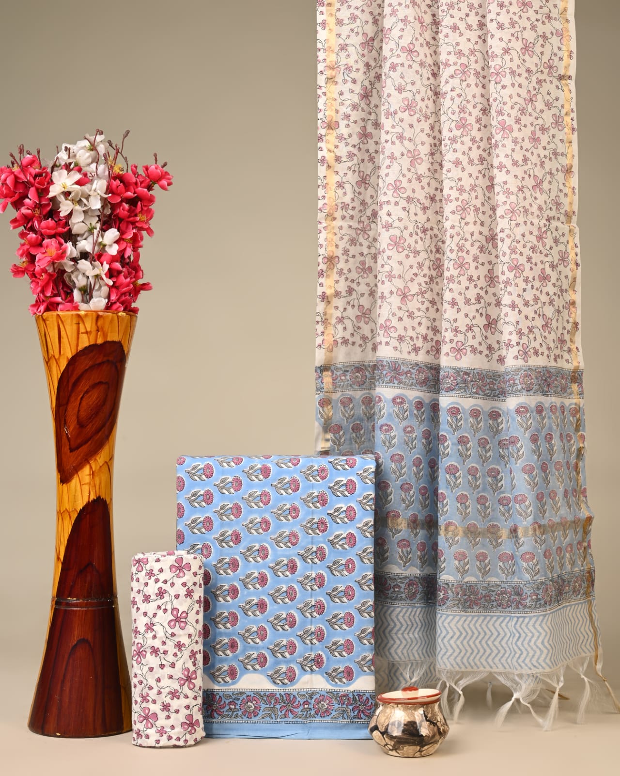 Royal Heritage Cotton Dress Material With Chanderi Dupatta
