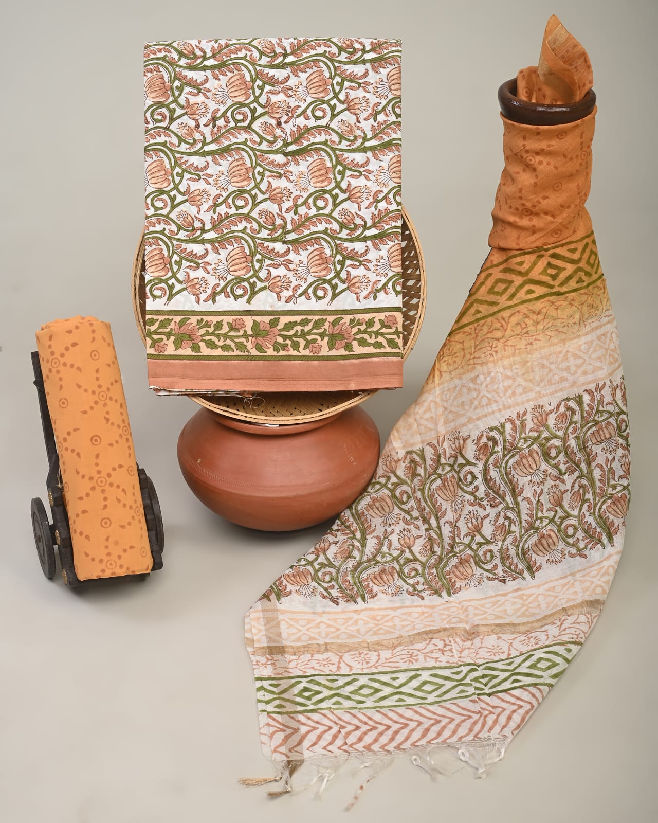 Royal Heritage Cotton Dress Material With Chanderi Dupatta