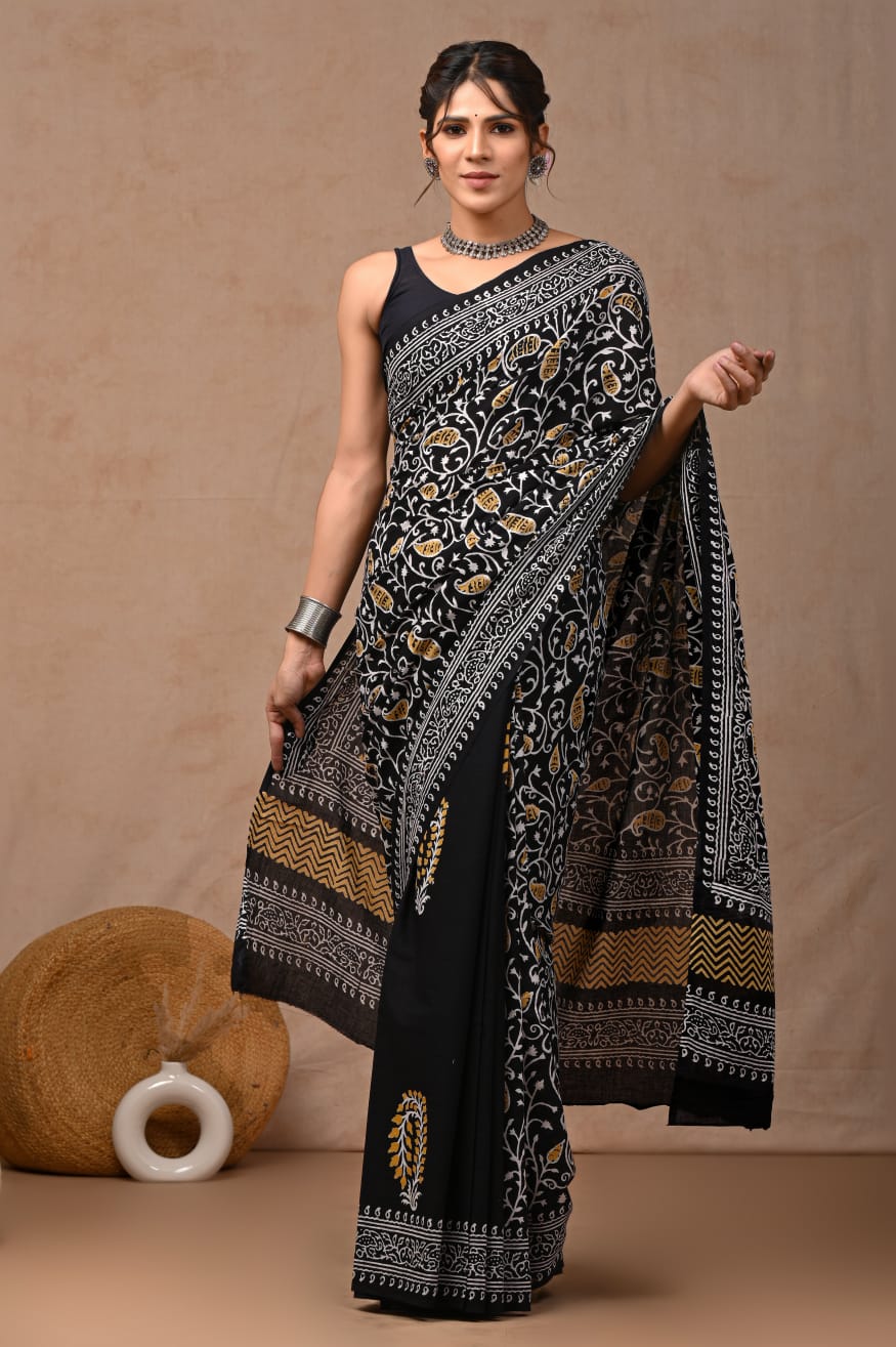 Jaipur Hand Block Printed Mulmul Cotton Saree