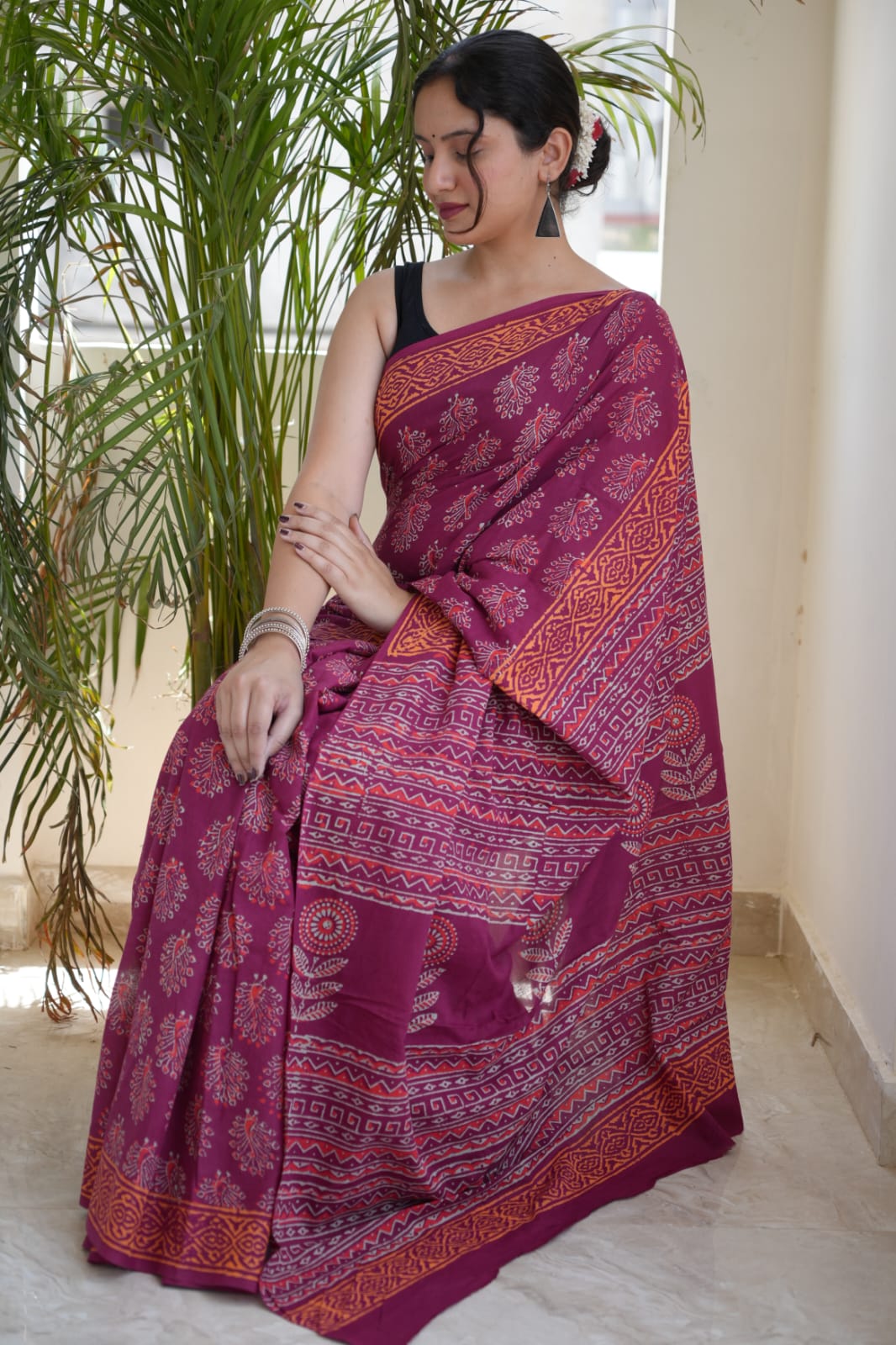 Jaipur Hand Block Printed Mulmul Cotton Saree