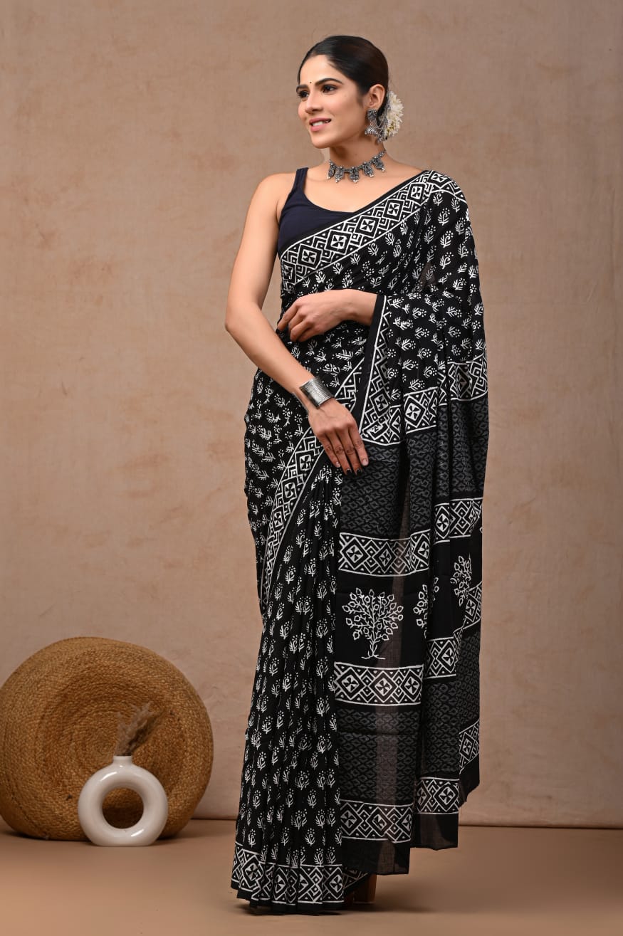 Jaipur Hand Block Printed Mulmul Cotton Saree
