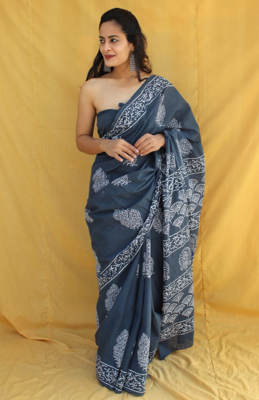 Jaipur Hand Block Printed Mulmul Cotton Saree