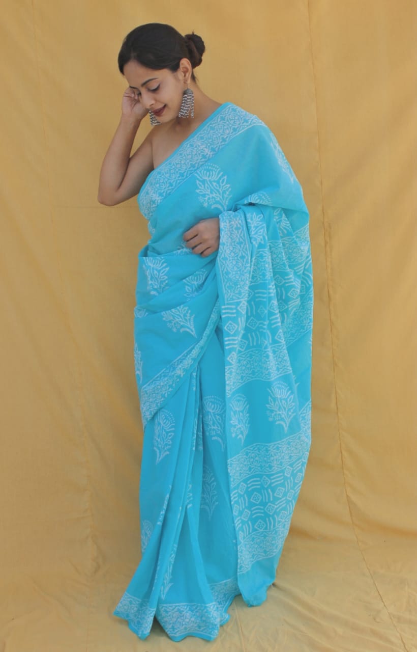 Jaipur Hand Block Printed Mulmul Cotton Saree