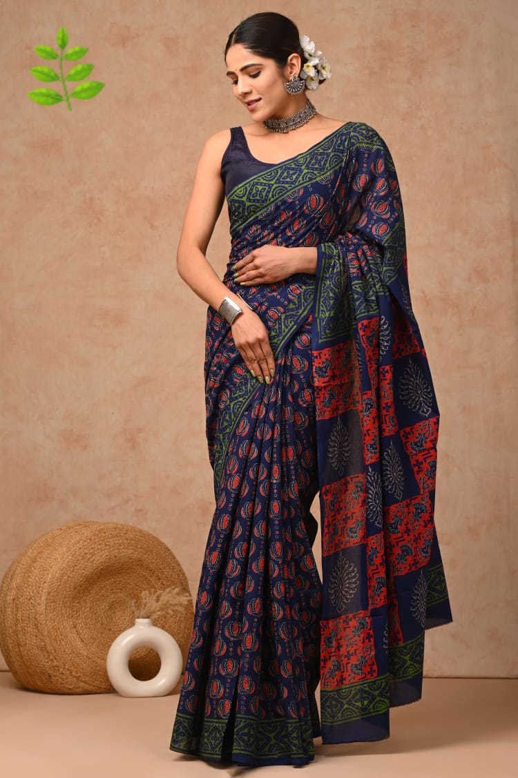 Jaipur Hand Block Printed Mulmul Cotton Saree