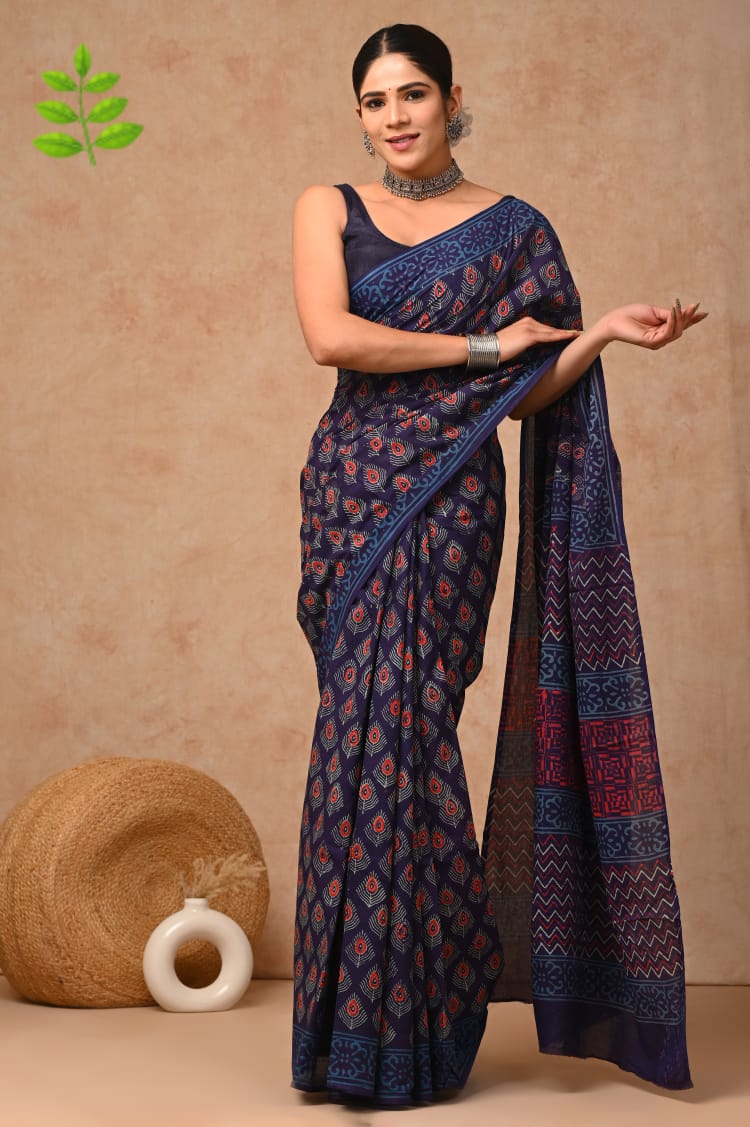 Jaipur Hand Block Printed Mulmul Cotton Saree