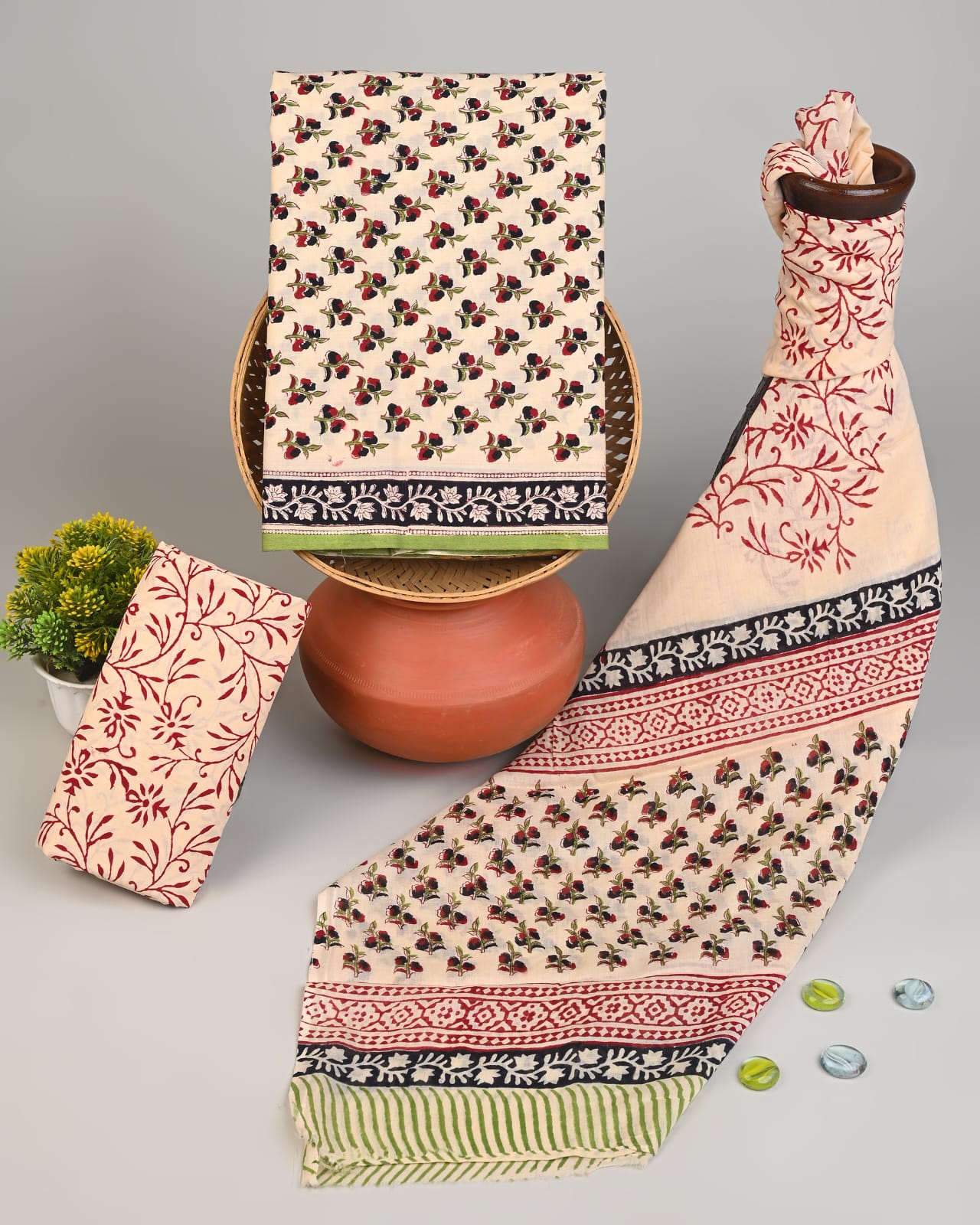 Royal Heritage Cotton Dress Material With Cotton Dupatta