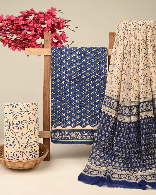 Royal Heritage Cotton Dress Materials with Chiffon Dupatta
