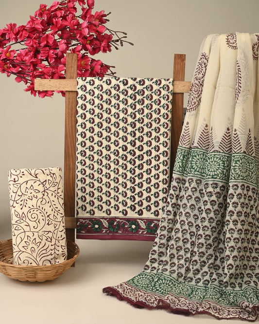 Royal Heritage Cotton Dress Materials with Chiffon Dupatta