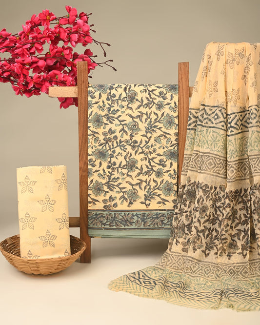 Royal Heritage Cotton Dress Materials with Chiffon Dupatta