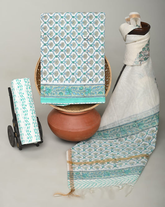 Royal Heritage Cotton Dress Material With Chanderi Dupatta