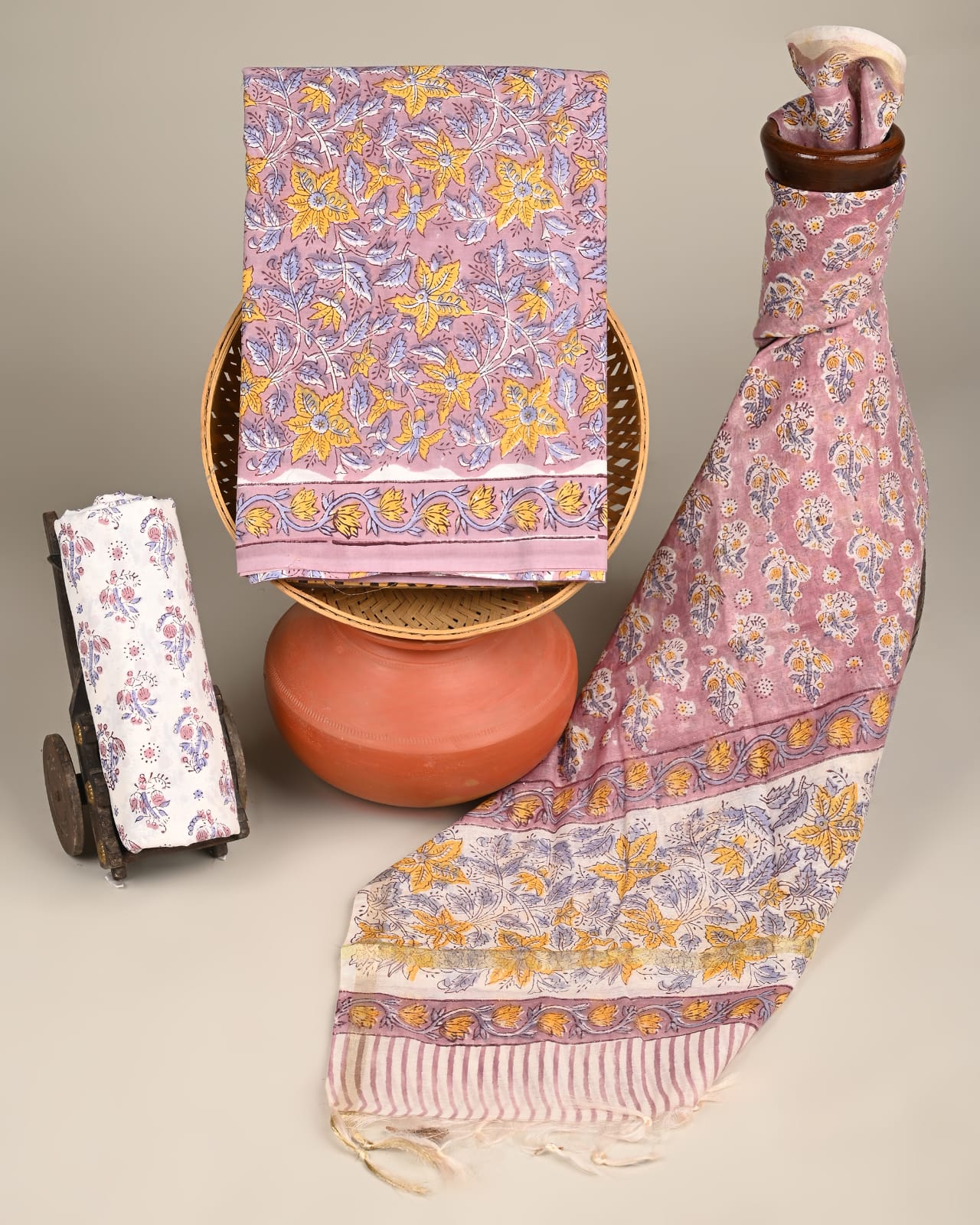 Royal Heritage Cotton Dress Material With Chanderi Dupatta