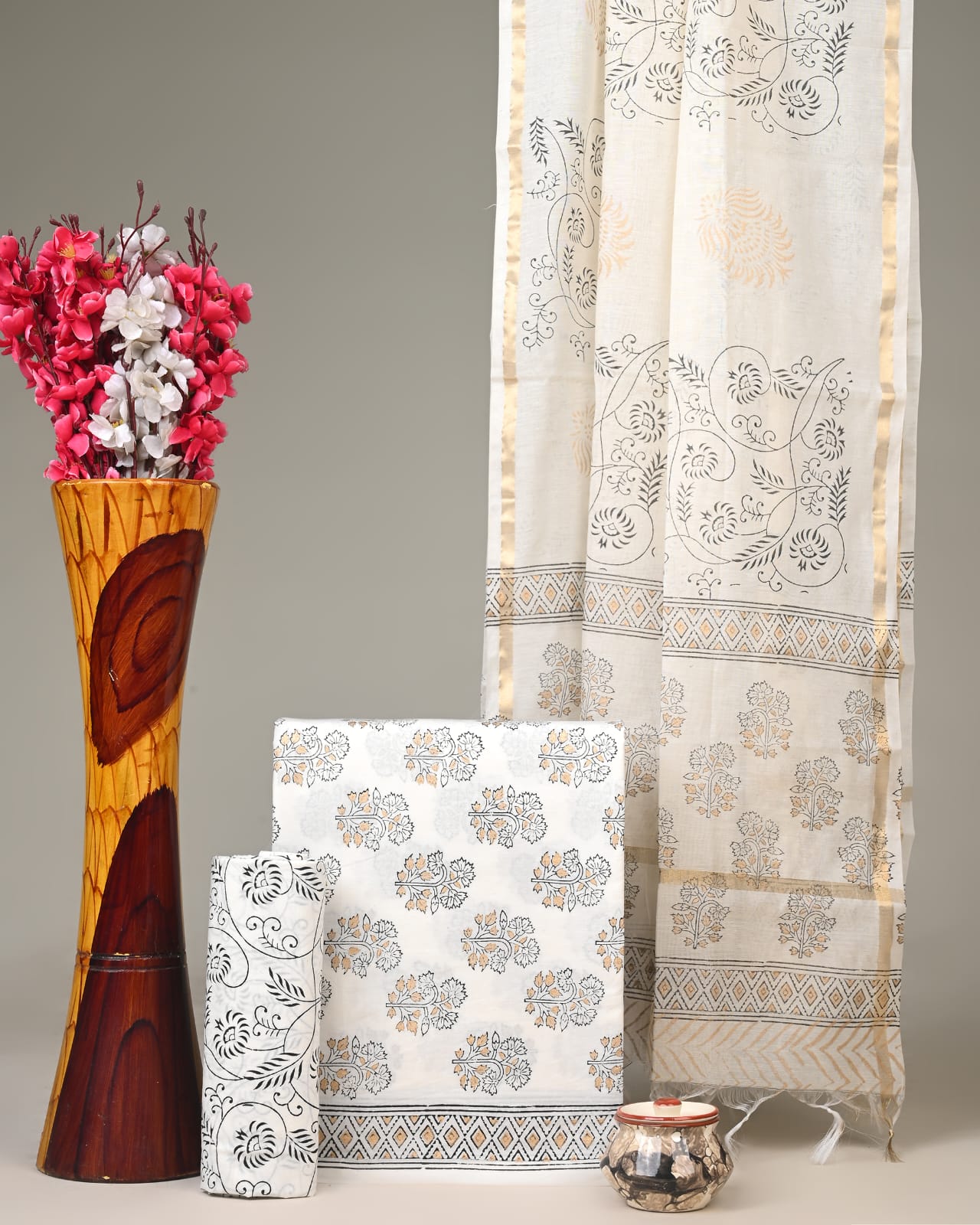 Royal Heritage Cotton Dress Material With Chanderi Dupatta