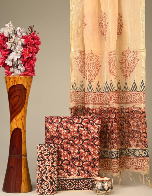 Royal Heritage Cotton Dress Material With Chanderi Dupatta