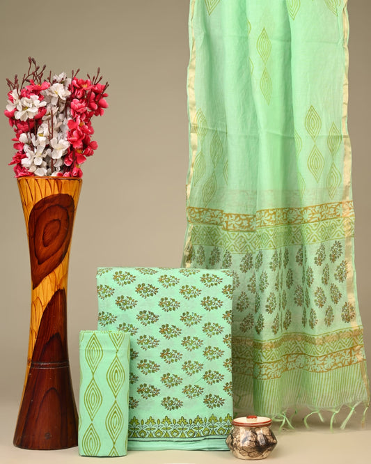 Royal Heritage Cotton Dress Material With Chanderi Dupatta