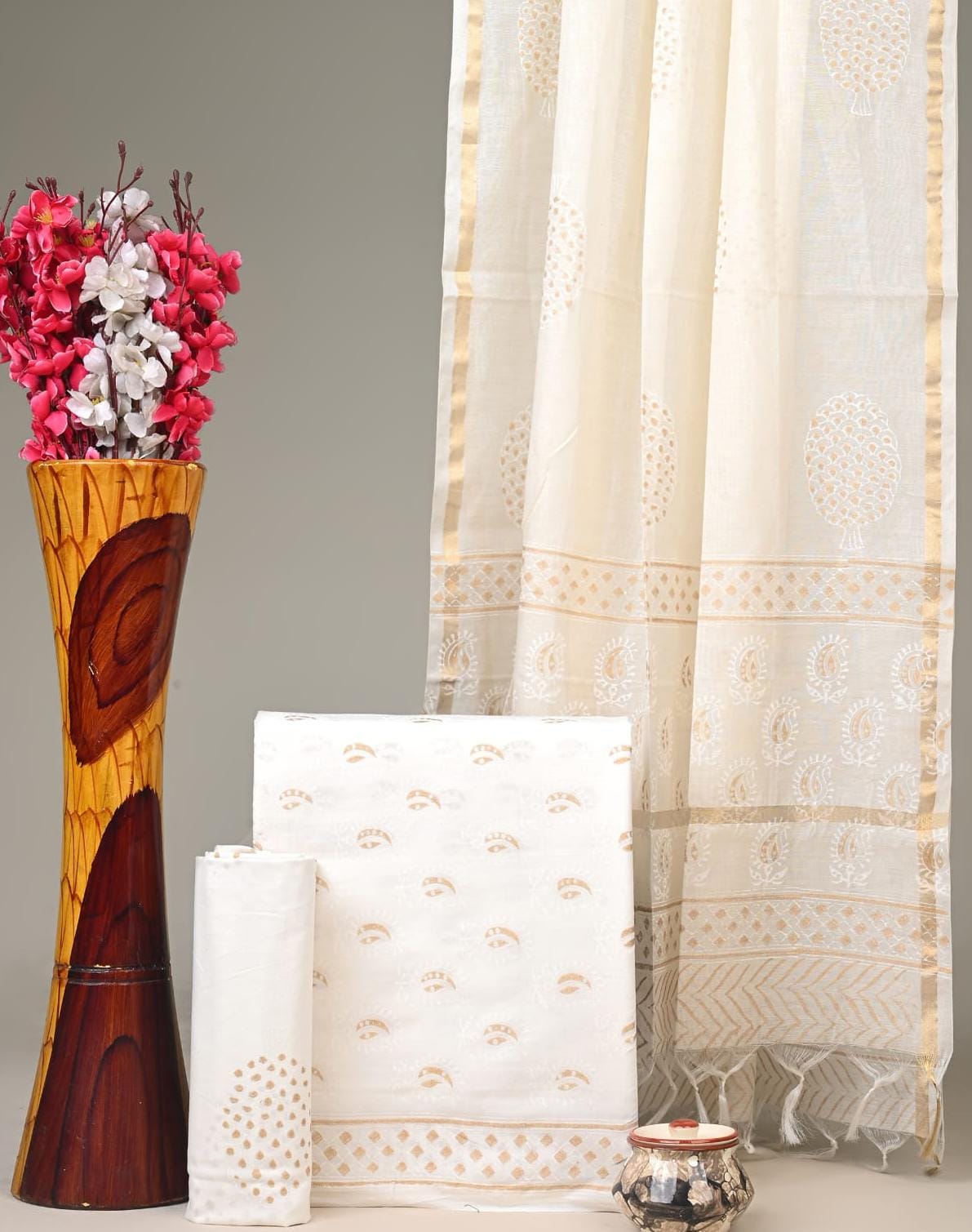 Royal Heritage Cotton Dress Material With Chanderi Dupatta