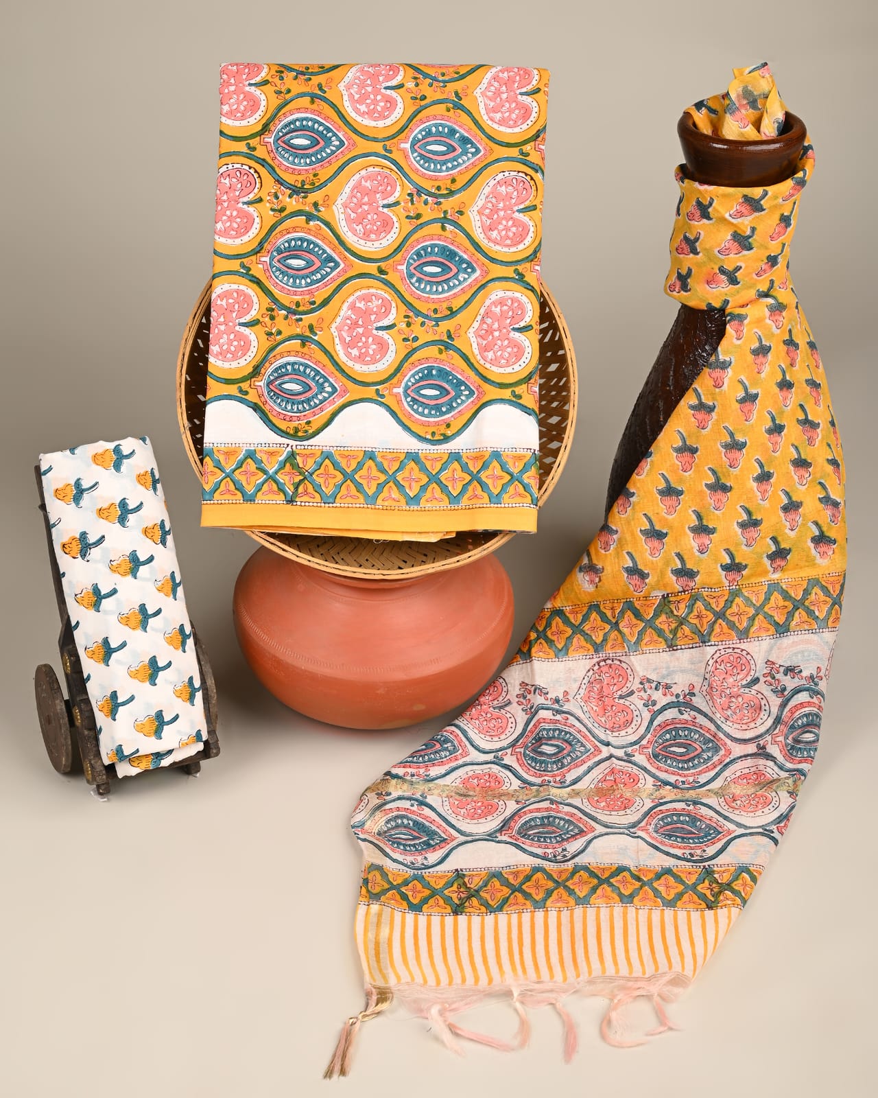 Royal Heritage Cotton Dress Material With Chanderi Dupatta