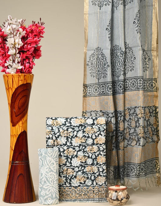 Royal Heritage Cotton Dress Material With Chanderi Dupatta