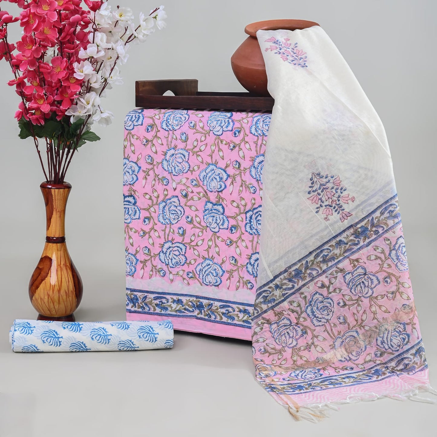 Royal Heritage Cotton Dress Material With Chanderi Dupatta