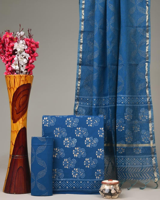 Royal Heritage Cotton Dress Material With Chanderi Dupatta