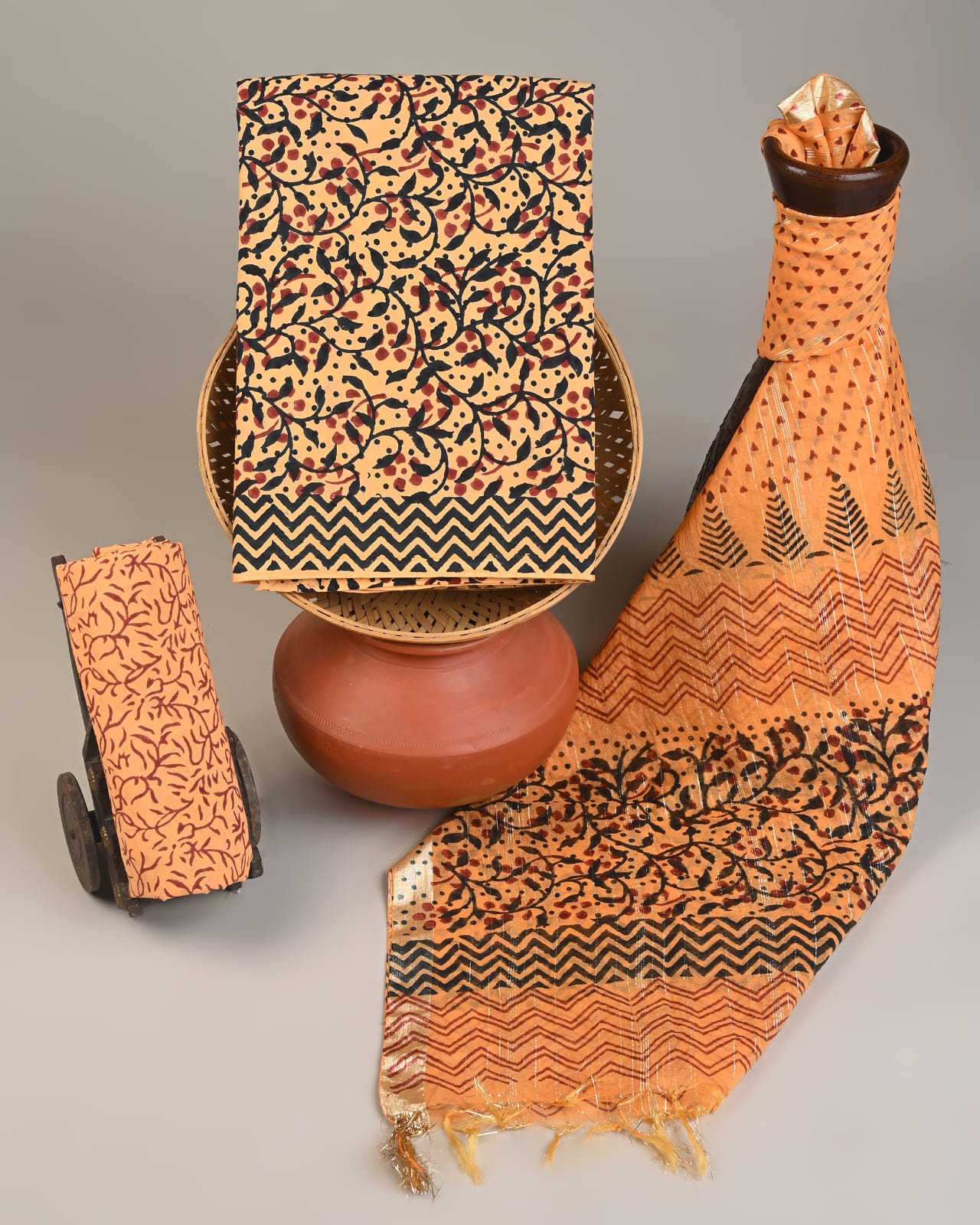 Royal Heritage Cotton Dress Material With Chanderi Dupatta
