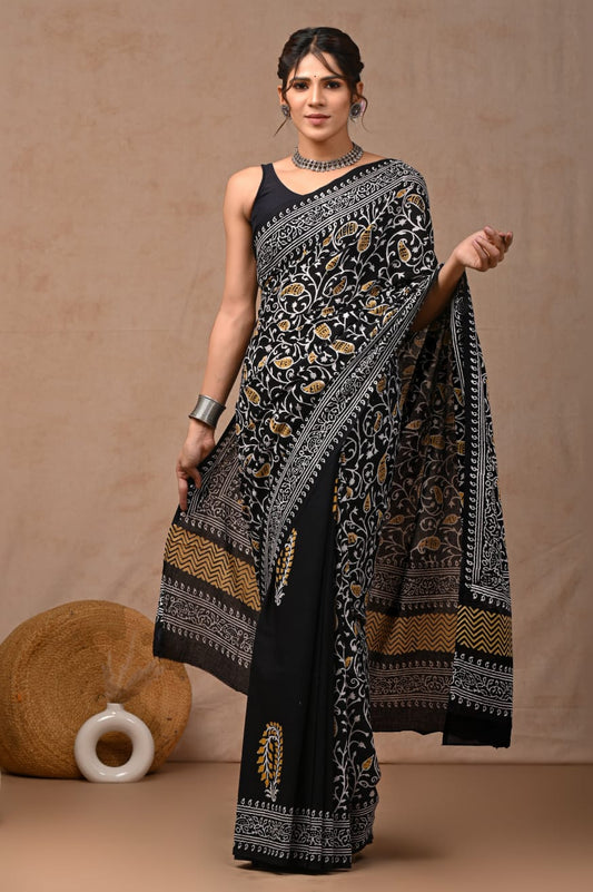 Jaipur Hand Block Printed Mulmul Cotton Saree
