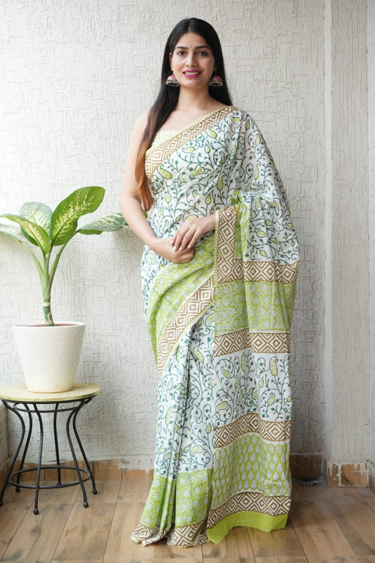Jaipur Hand Block Printed Mulmul Cotton Saree