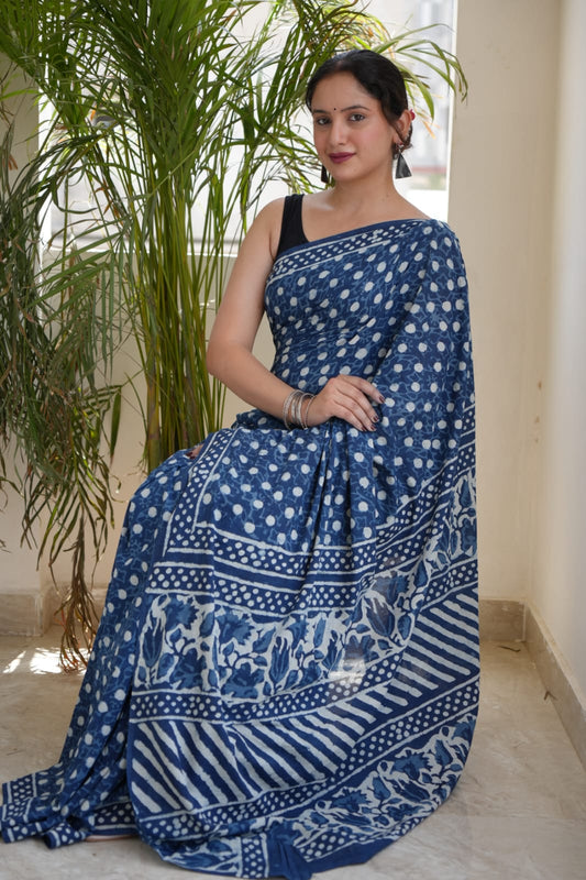 Jaipur Hand Block Printed Mulmul Cotton Saree
