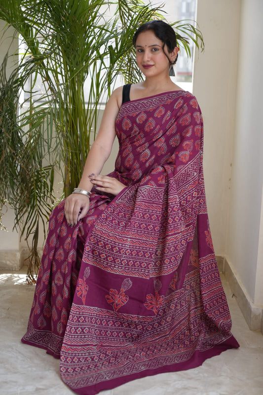 Jaipur Hand Block Printed Mulmul Cotton Saree