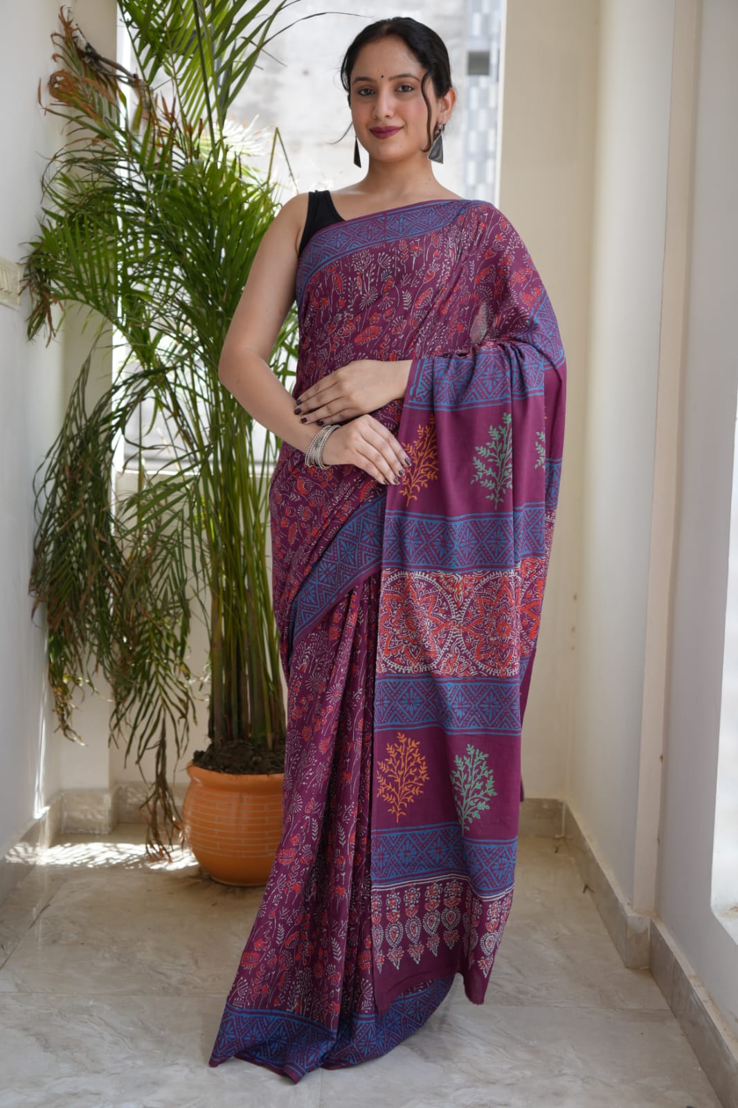 Jaipur Hand Block Printed Mulmul Cotton Saree
