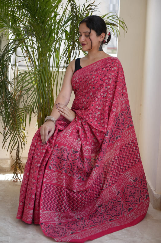 Jaipur Hand Block Printed Mulmul Cotton Saree