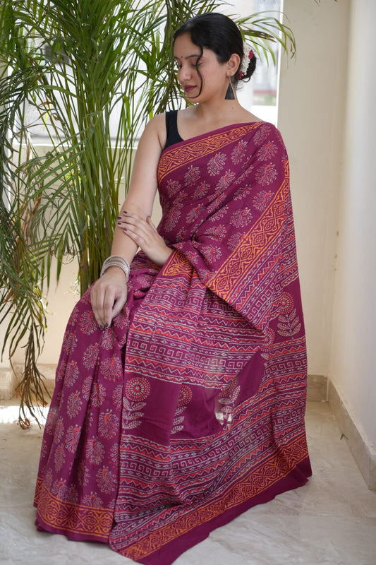Jaipur Hand Block Printed Mulmul Cotton Saree