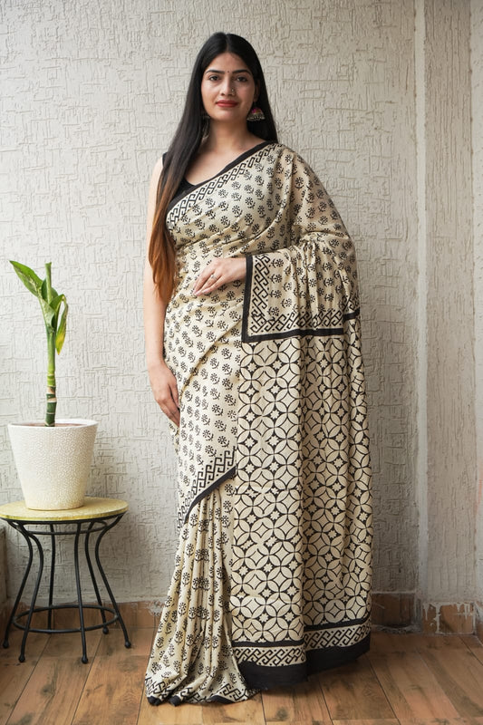 Jaipur Hand Block Printed Mulmul Cotton Saree
