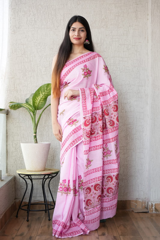 Jaipur Hand Block Printed Mulmul Cotton Saree