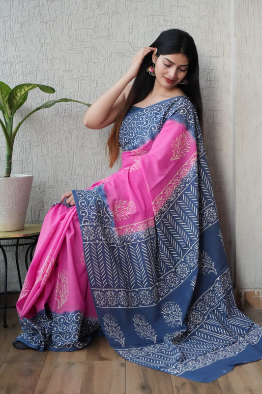 Jaipur Hand Block Printed Mulmul Cotton Saree
