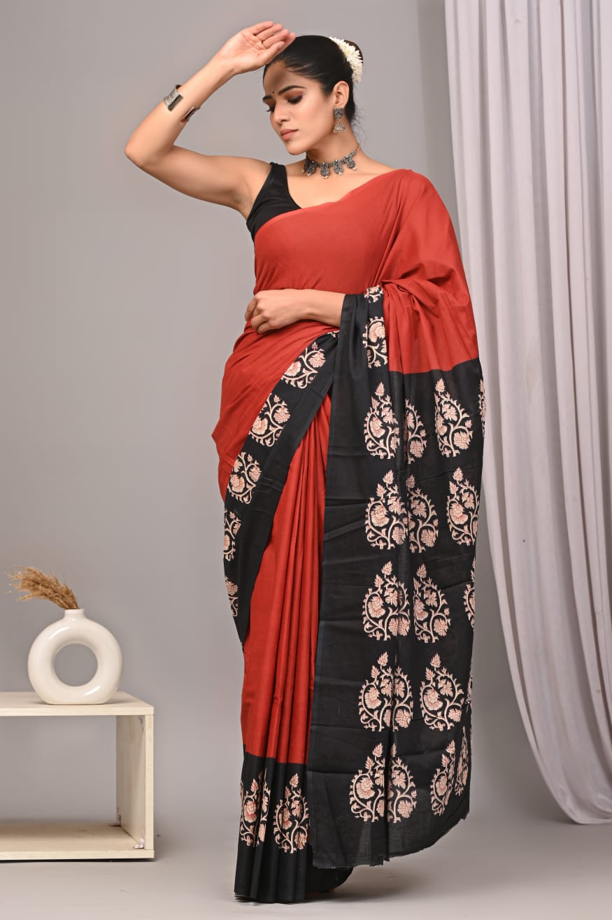Jaipur Hand Block Printed Mulmul Cotton Saree