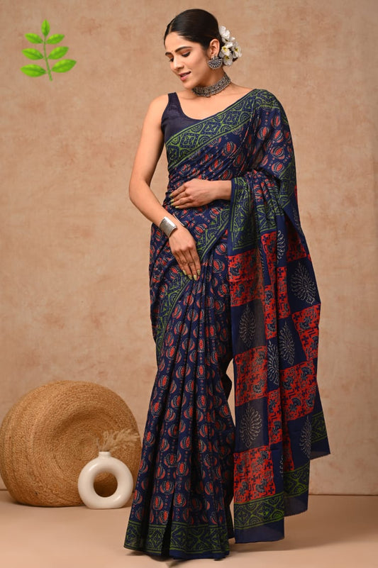 Jaipur Hand Block Printed Mulmul Cotton Saree